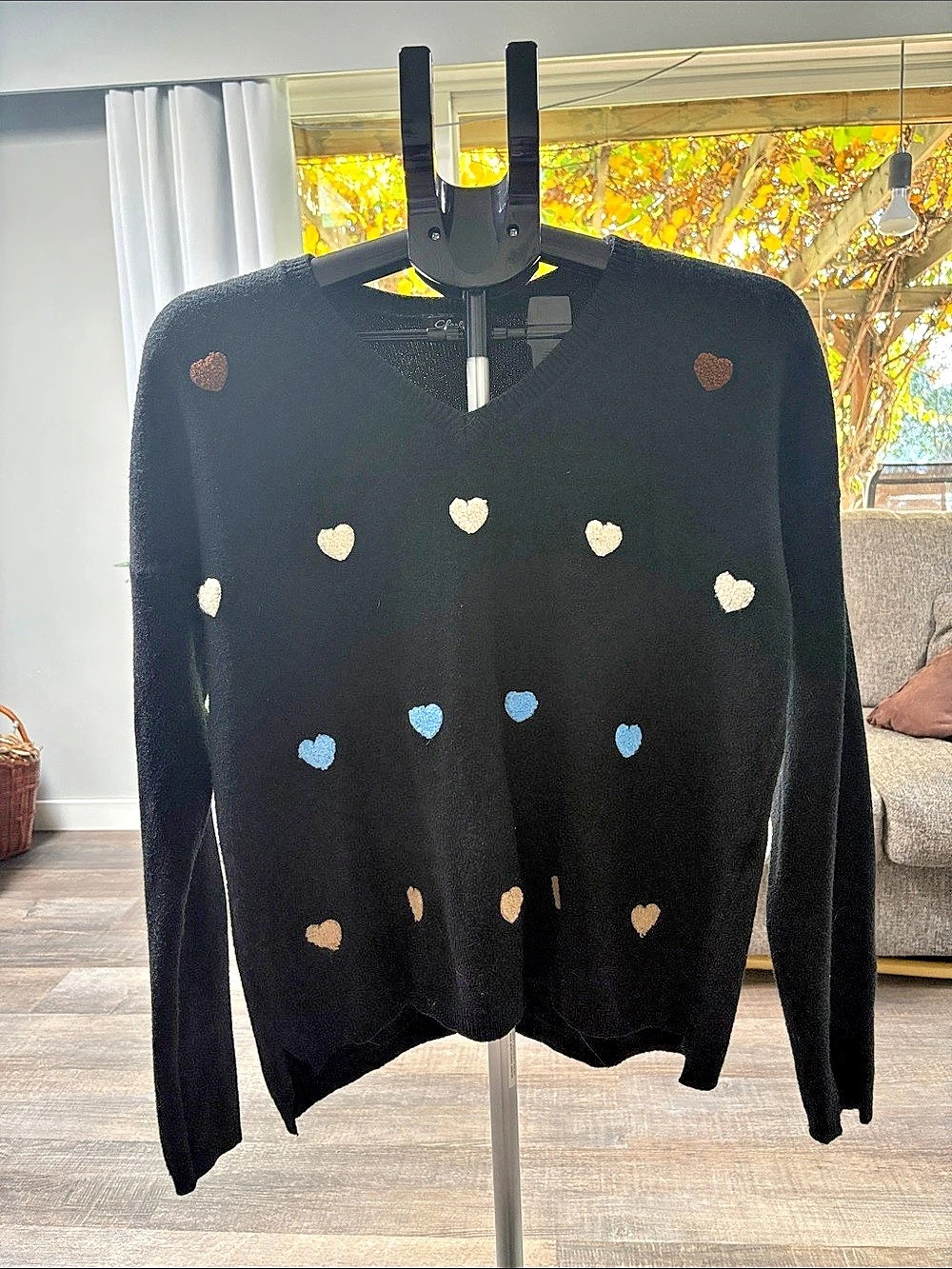 Charlie B Heart Sweater in Black Size Medium